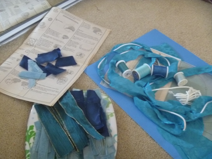 pieces for a blue floral hat